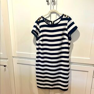 Jones New York Navy and White Striped Dress